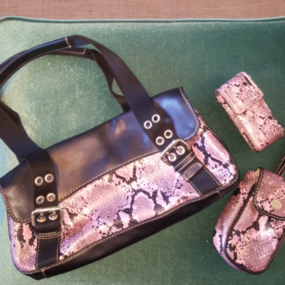 Nine West snakeskin black pink shoulder bag - Picture 6 of 7